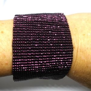 Handmade beaded cuff bracelet purple